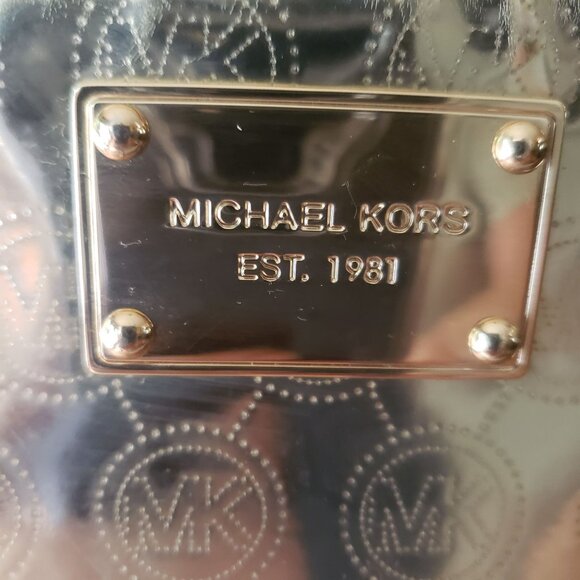 Michael Kors Gold Metallic Crossbody Bag MK Signature Logo Gold Chain Strap - Picture 2 of 11
